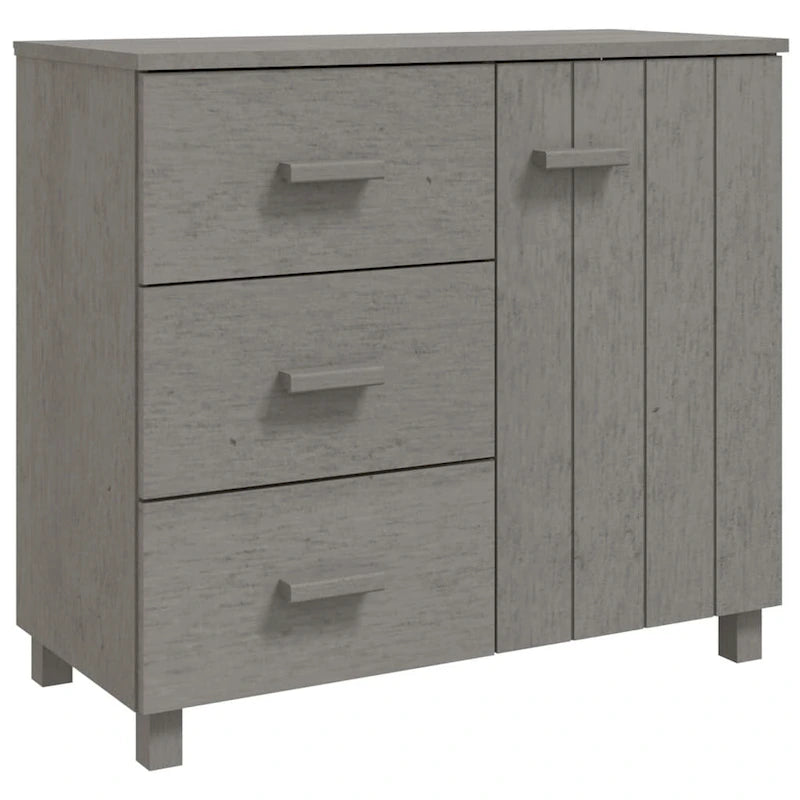 Light Gray Solid Pine Wood Sideboard Buffet Cabinet with 3 Drawers and Door