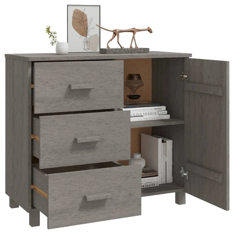 Light Gray Solid Pine Wood Sideboard Buffet Cabinet with 3 Drawers and Door