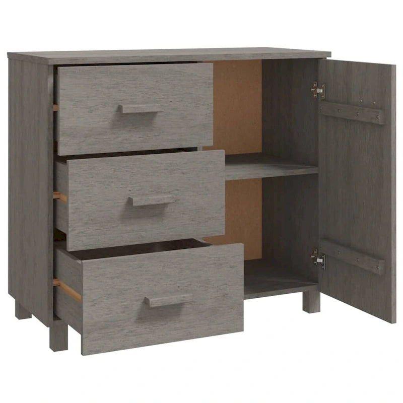 Light Gray Solid Pine Wood Sideboard Buffet Cabinet with 3 Drawers and Door