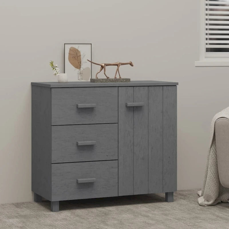 Light Gray Solid Pine Wood Sideboard Buffet Cabinet with 3 Drawers and Door