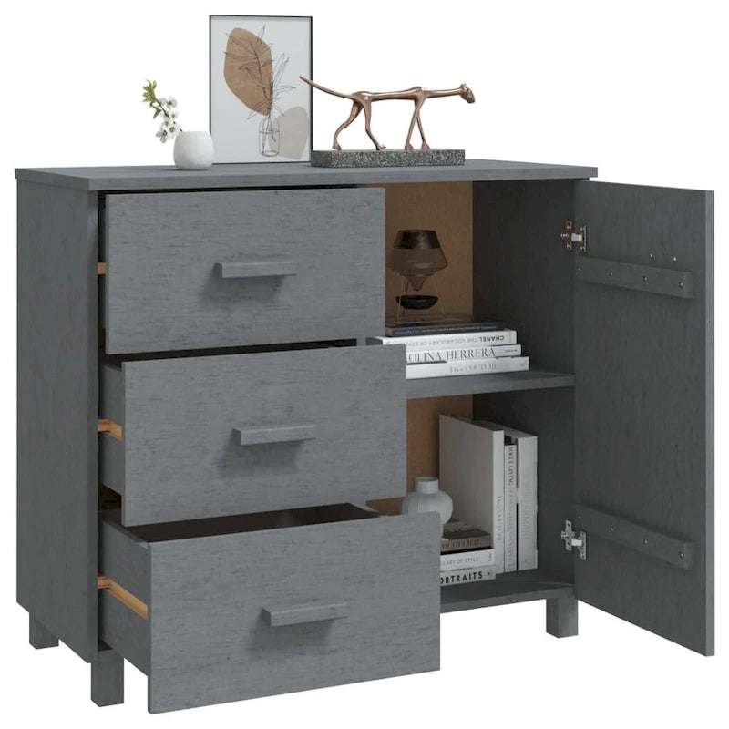 Light Gray Solid Pine Wood Sideboard Buffet Cabinet with 3 Drawers and Door