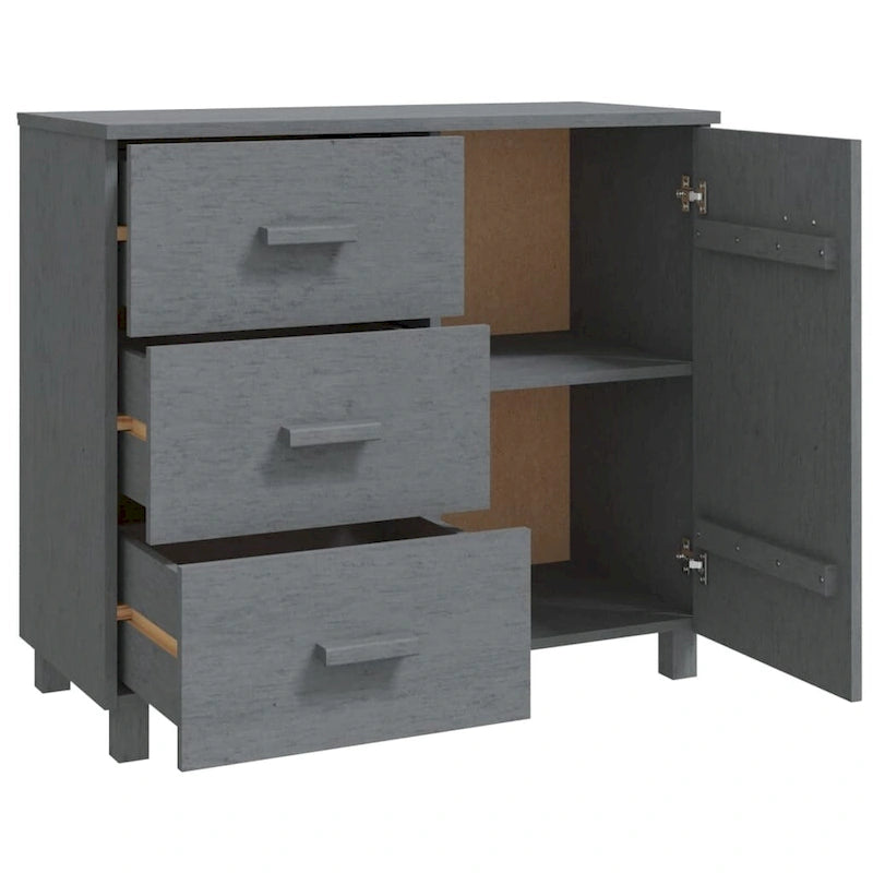 Light Gray Solid Pine Wood Sideboard Buffet Cabinet with 3 Drawers and Door