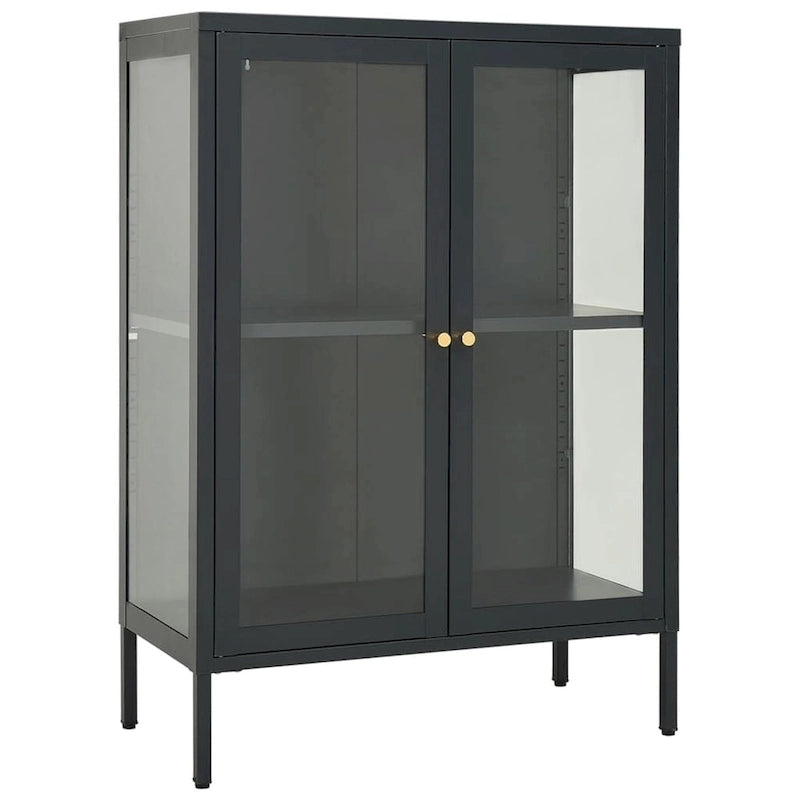 Anthracite Steel and Glass Double Door Display Sideboard Cabinet with Adjustable Shelf