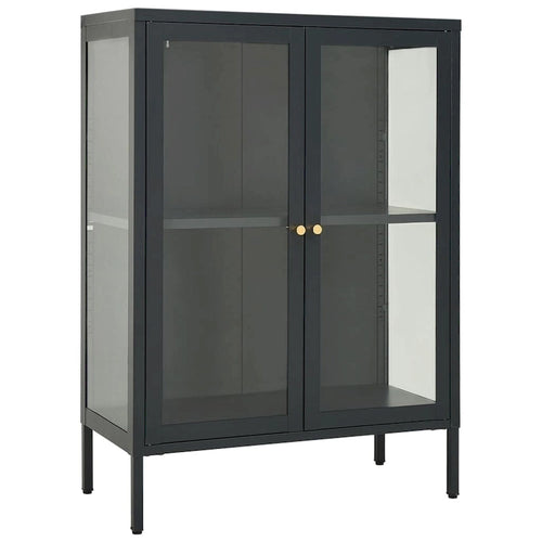 Meuble de présentation double porte en acier anthracite et verre avec étagère réglable