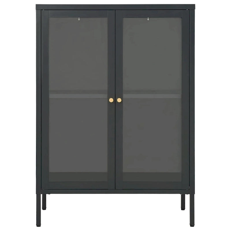 Anthracite Steel and Glass Double Door Display Sideboard Cabinet with Adjustable Shelf