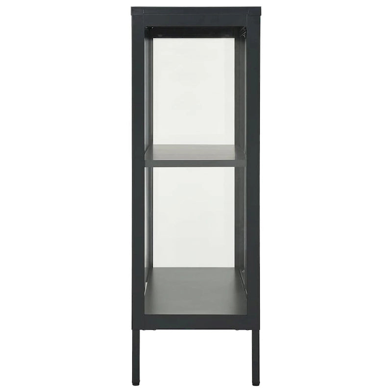 Anthracite Steel and Glass Double Door Display Sideboard Cabinet with Adjustable Shelf