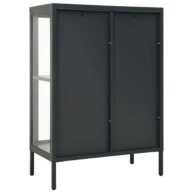 Anthracite Steel and Glass Double Door Display Sideboard Cabinet with Adjustable Shelf
