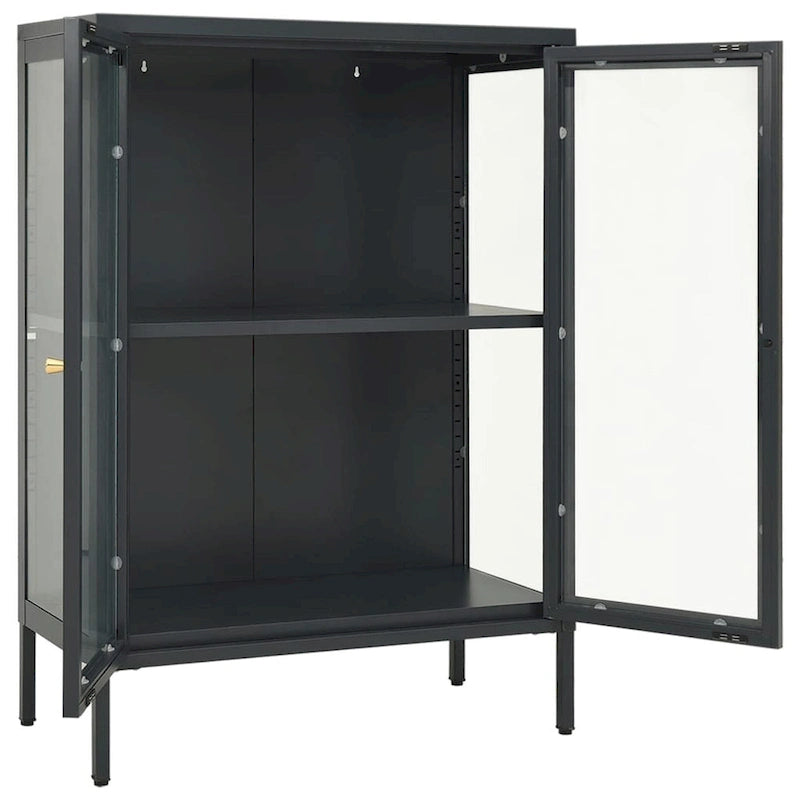 Anthracite Steel and Glass Double Door Display Sideboard Cabinet with Adjustable Shelf