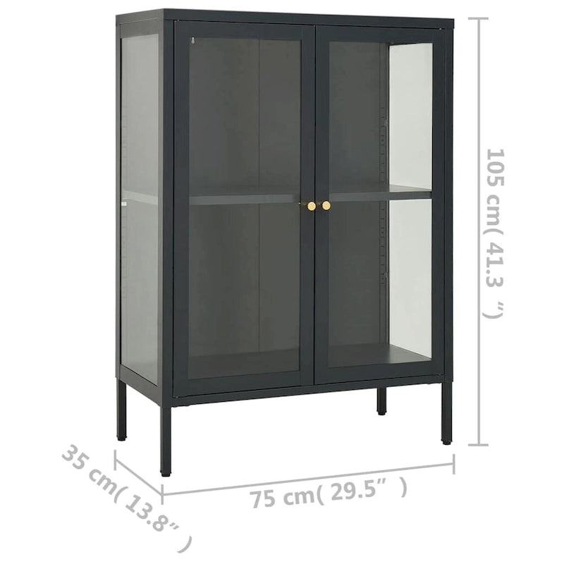 Anthracite Steel and Glass Double Door Display Sideboard Cabinet with Adjustable Shelf