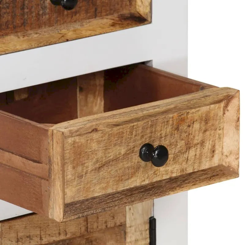Solid Wood Highboard Brown White with Drawers and Door Cabinet