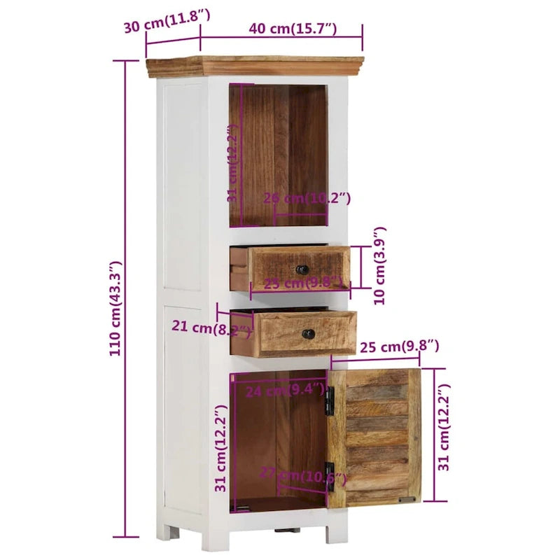 Solid Wood Highboard Brown White with Drawers and Door Cabinet