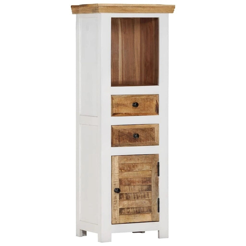 Solid Wood Highboard Brown White with Drawers and Door Cabinet