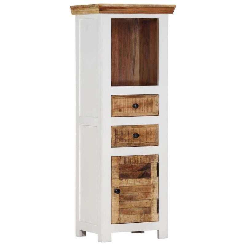 Solid Wood Highboard Brown White with Drawers and Door Cabinet