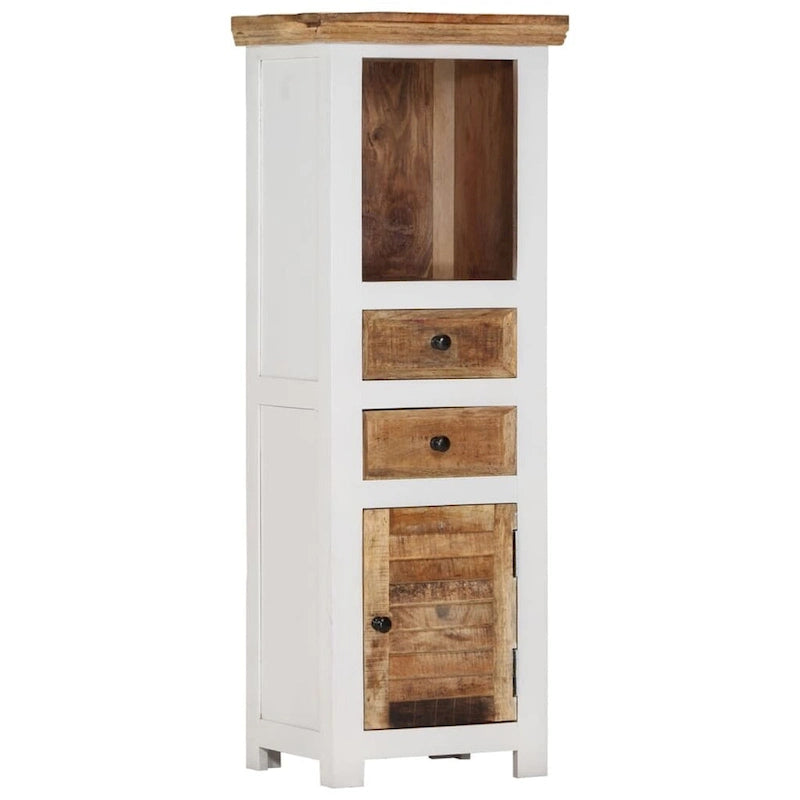 Solid Wood Highboard Brown White with Drawers and Door Cabinet