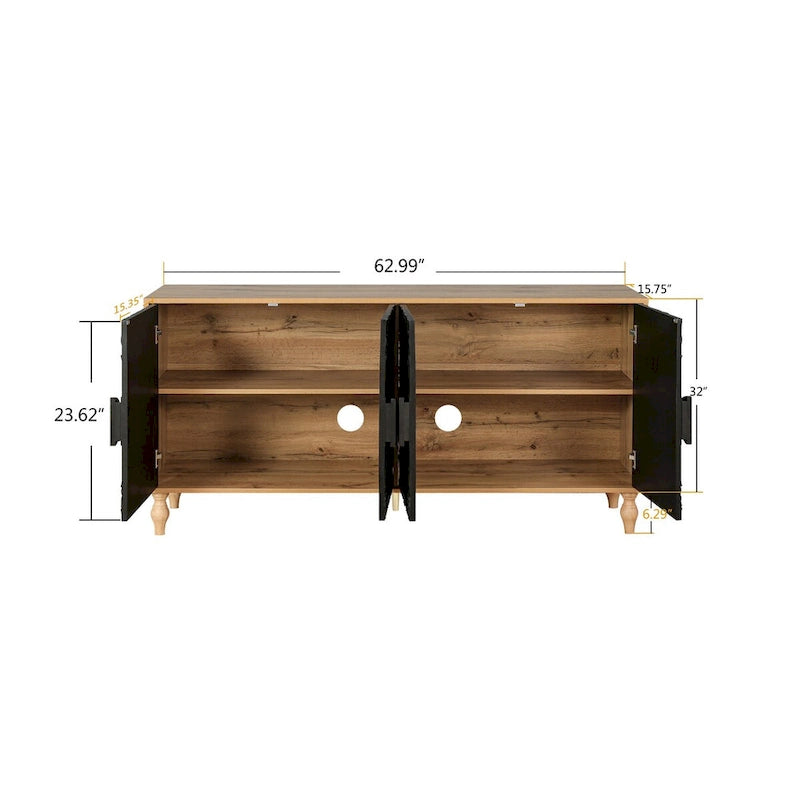White Floral Carved Four-Door Sideboard Cabinet with Black Frame