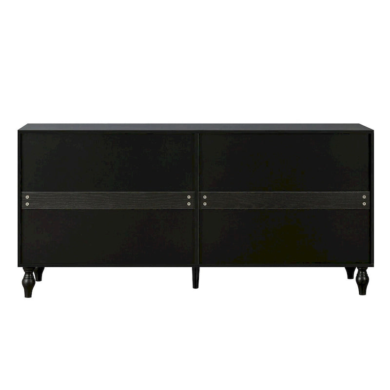 White Floral Carved Four-Door Sideboard Cabinet with Black Frame