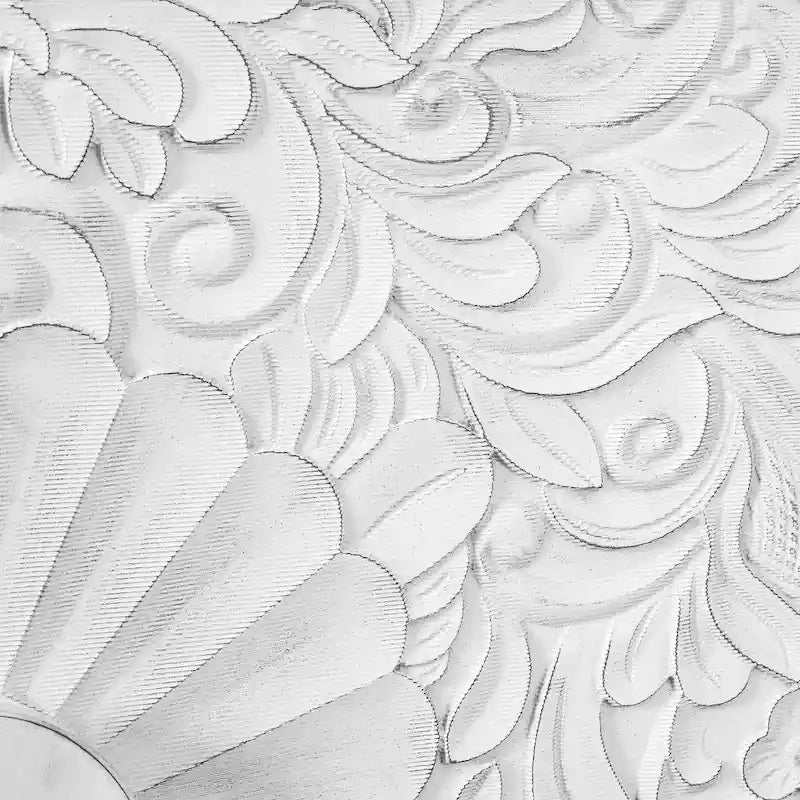 White Floral Carved Four-Door Sideboard Cabinet with Black Frame