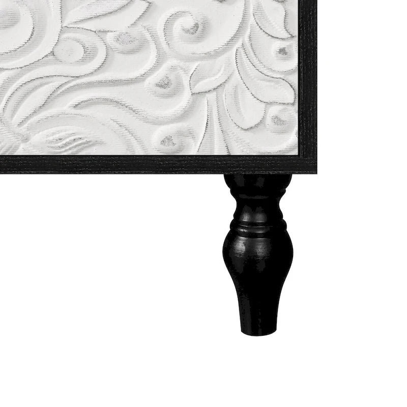 White Floral Carved Four-Door Sideboard Cabinet with Black Frame