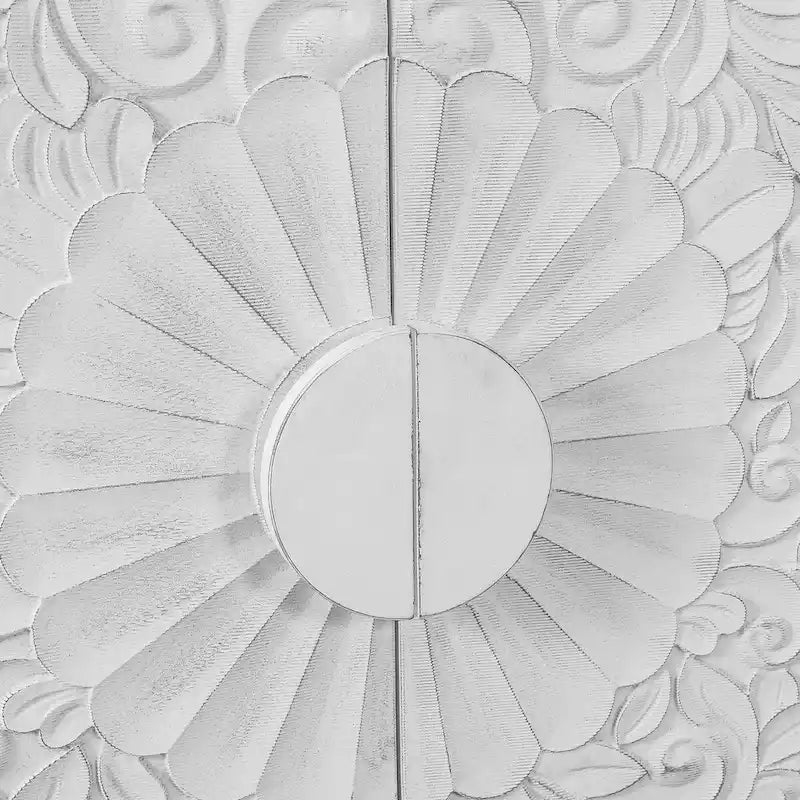 White Floral Carved Four-Door Sideboard Cabinet with Black Frame