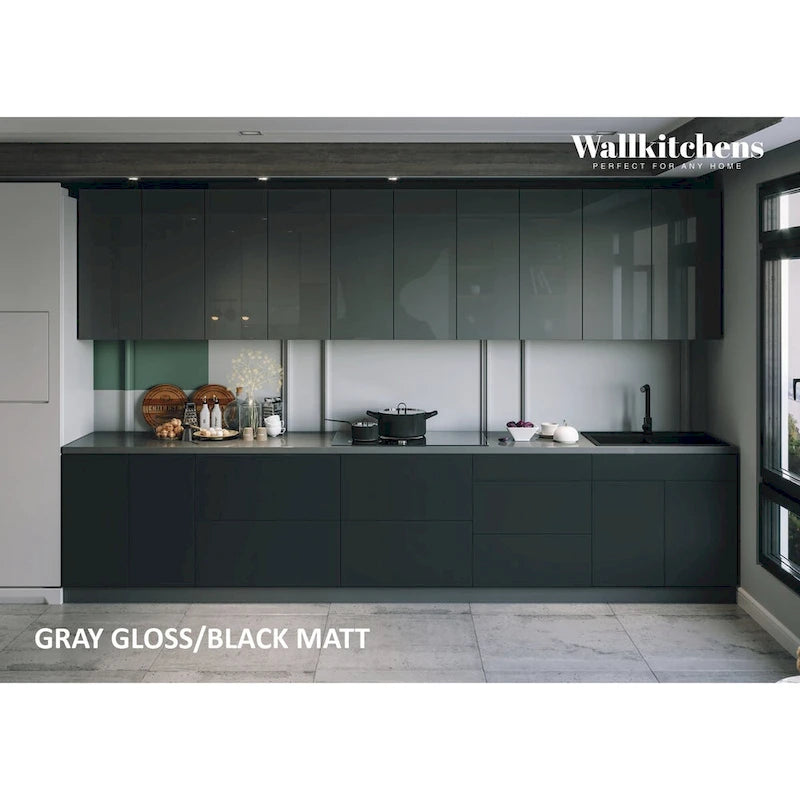 Modern Matte Black Gray Kitchen Cabinet Wall Base Unit