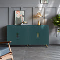Four-Door Sideboard Storage Cabinet with Vertical Lines Gold Legs Navy Blue