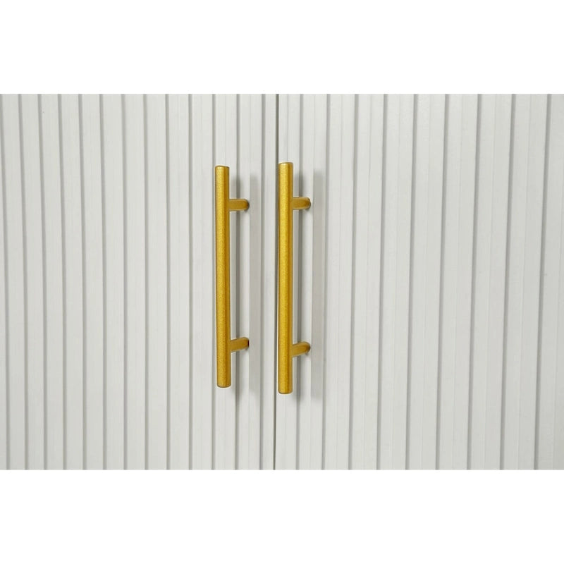 Four-Door Sideboard Storage Cabinet with Vertical Lines Gold Legs Navy Blue