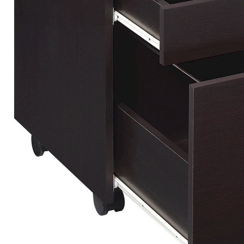 3 Drawer Mobile File Cabinet with Caster Wheels, Dark Cappuccino Brown