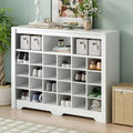 24-Cubby Shoe Storage Cabinet with Open Cubbies White Black Brown
