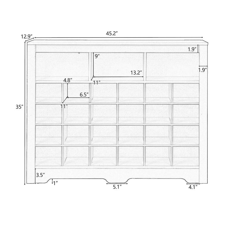 24-Cubby Shoe Storage Cabinet with Open Cubbies White Black Brown