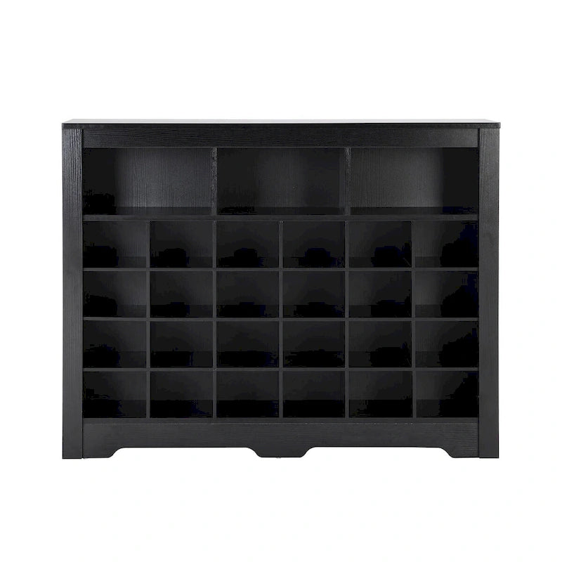 24-Cubby Shoe Storage Cabinet with Open Cubbies White Black Brown