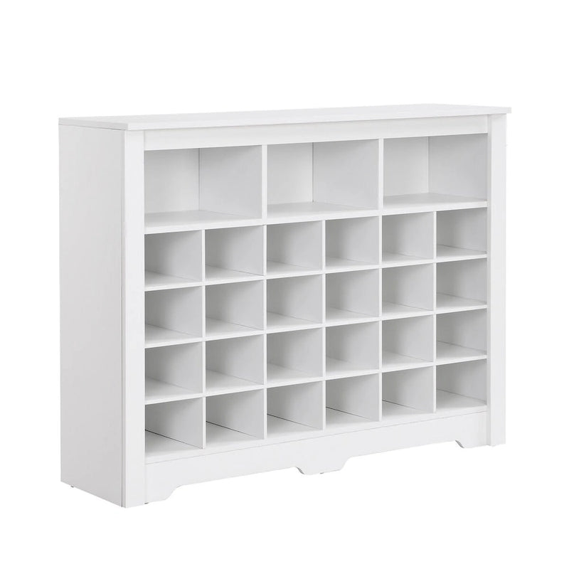 24-Cubby Shoe Storage Cabinet with Open Cubbies White Black Brown