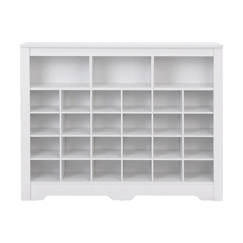 24-Cubby Shoe Storage Cabinet with Open Cubbies White Black Brown