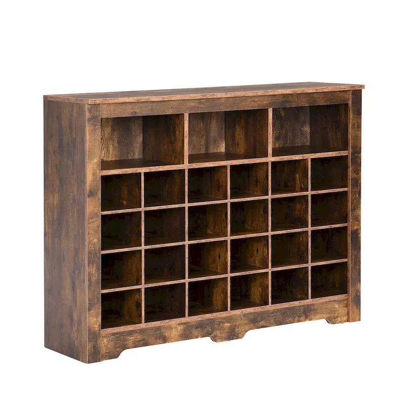 24-Cubby Shoe Storage Cabinet with Open Cubbies White Black Brown
