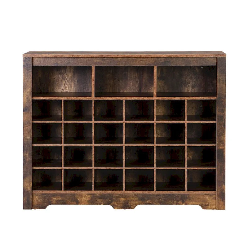 24-Cubby Shoe Storage Cabinet with Open Cubbies White Black Brown