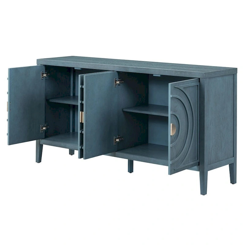 4-Door Retro Storage Sideboard Buffet Cabinet with Circular Groove Doors