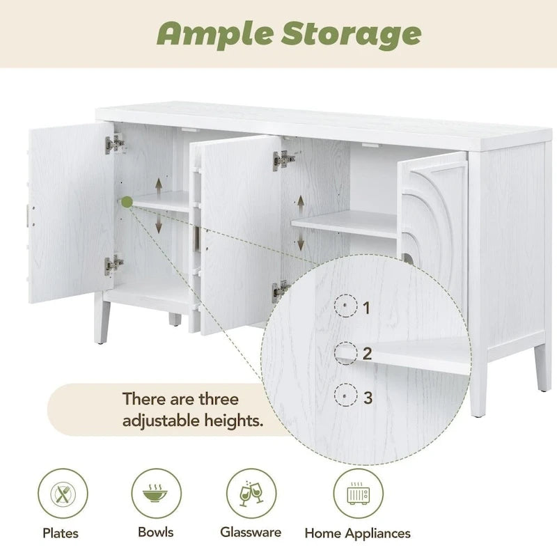 4-Door Retro Storage Sideboard Buffet Cabinet with Circular Groove Doors