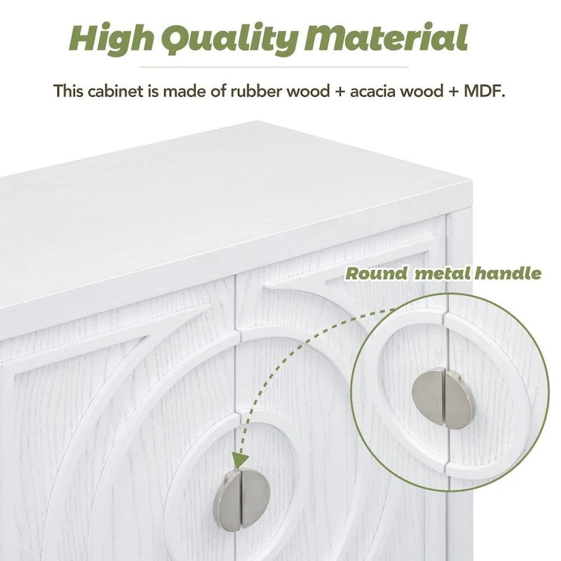 4-Door Retro Storage Sideboard Buffet Cabinet with Circular Groove Doors