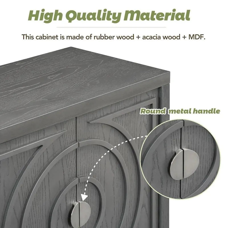 4-Door Retro Storage Sideboard Buffet Cabinet with Circular Groove Doors
