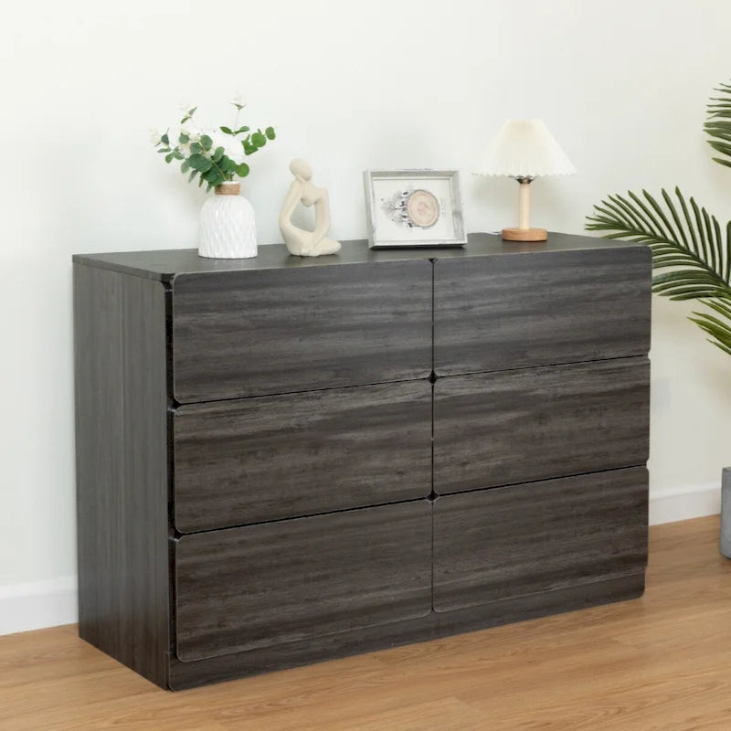 6-Drawer Wood Dresser Sideboard Storage Cabinet Brown Grey