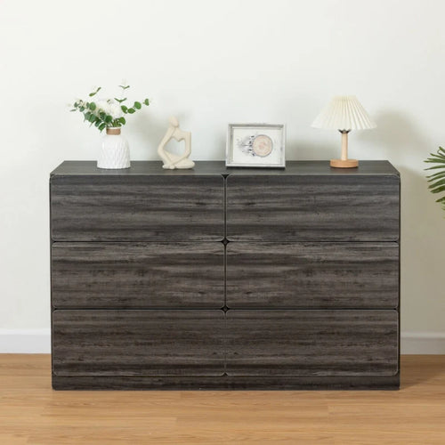 Commode à 6 tiroirs en bois, meuble de rangement marron/gris