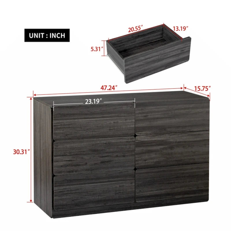 6-Drawer Wood Dresser Sideboard Storage Cabinet Brown Grey