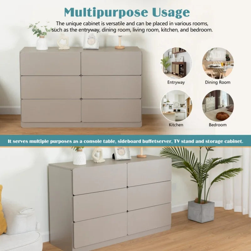 6-Drawer Wood Dresser Sideboard Storage Cabinet Brown Grey