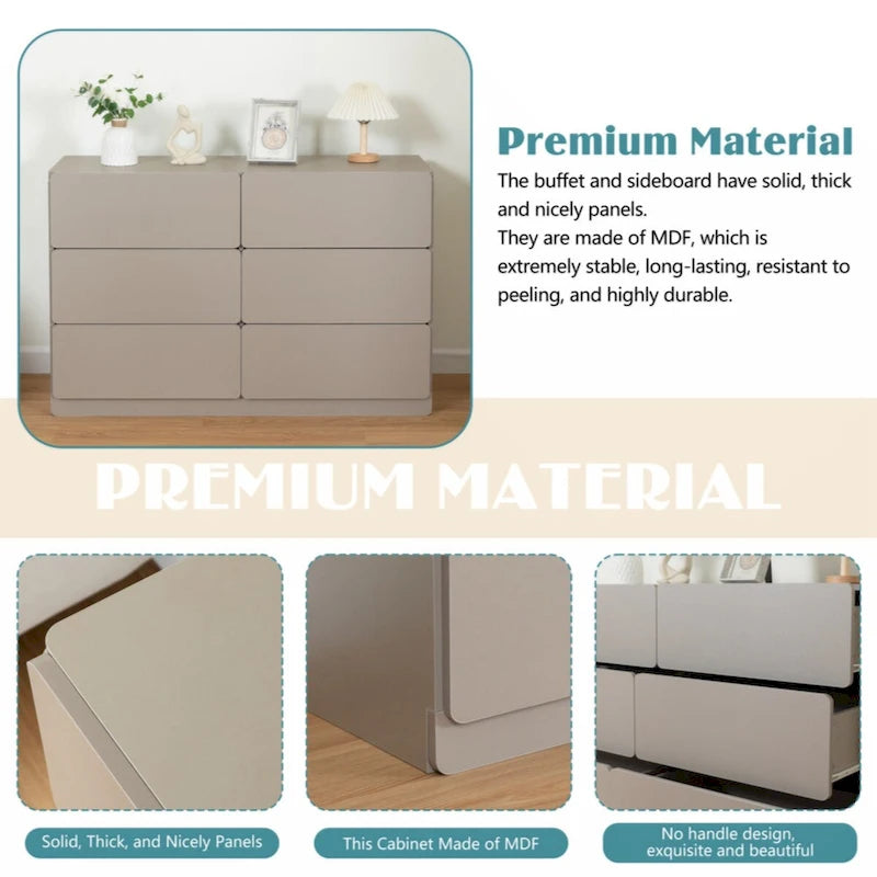 6-Drawer Wood Dresser Sideboard Storage Cabinet Brown Grey