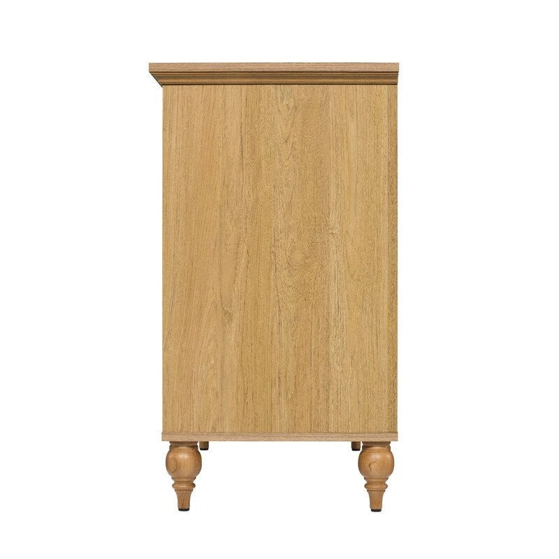 Brown Rattan Door Double Storage Cabinet with Turned Legs MDF Top