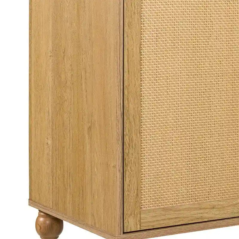Brown Rattan Door Double Storage Cabinet with Turned Legs MDF Top