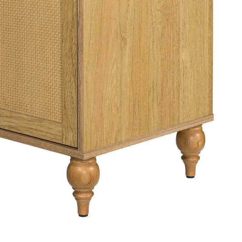 Brown Rattan Door Double Storage Cabinet with Turned Legs MDF Top