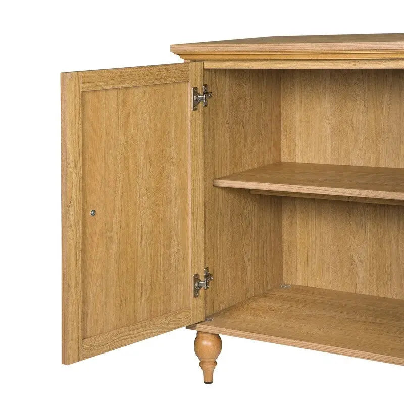 Brown Rattan Door Double Storage Cabinet with Turned Legs MDF Top