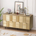 Vintage 4-Door Sideboard Cabinet with Carved Wood Veneer Panels and Iron Legs