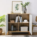 White Brown Two-Door Storage Sideboard Cabinet with Adjustable Shelves