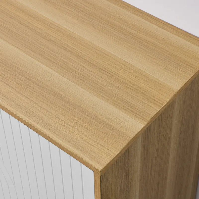 White Brown Two-Door Storage Sideboard Cabinet with Adjustable Shelves